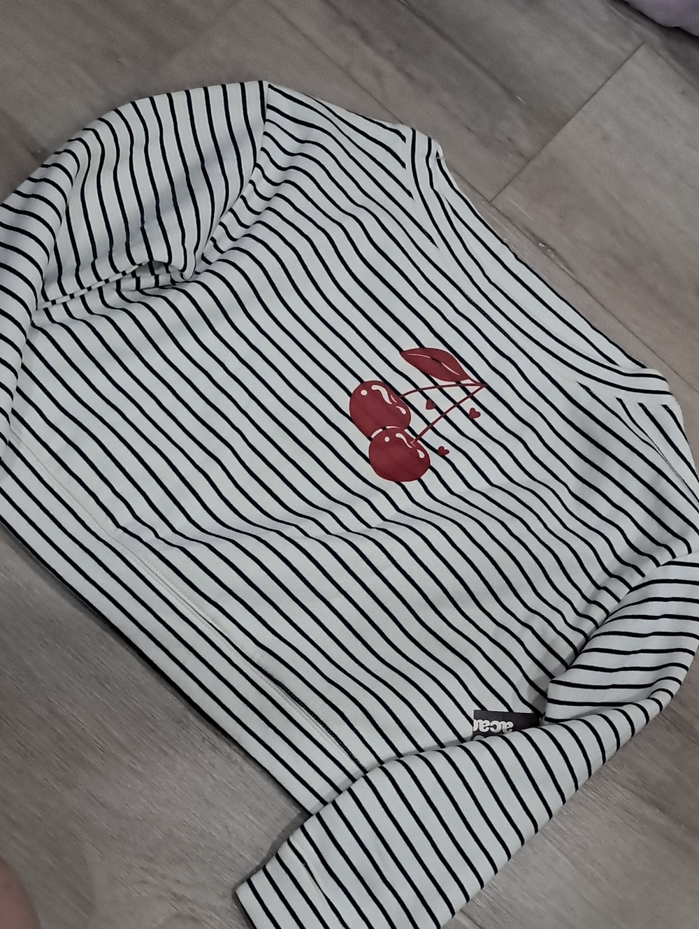 Striped Long Sleeve Top with Red Cherry Graphic